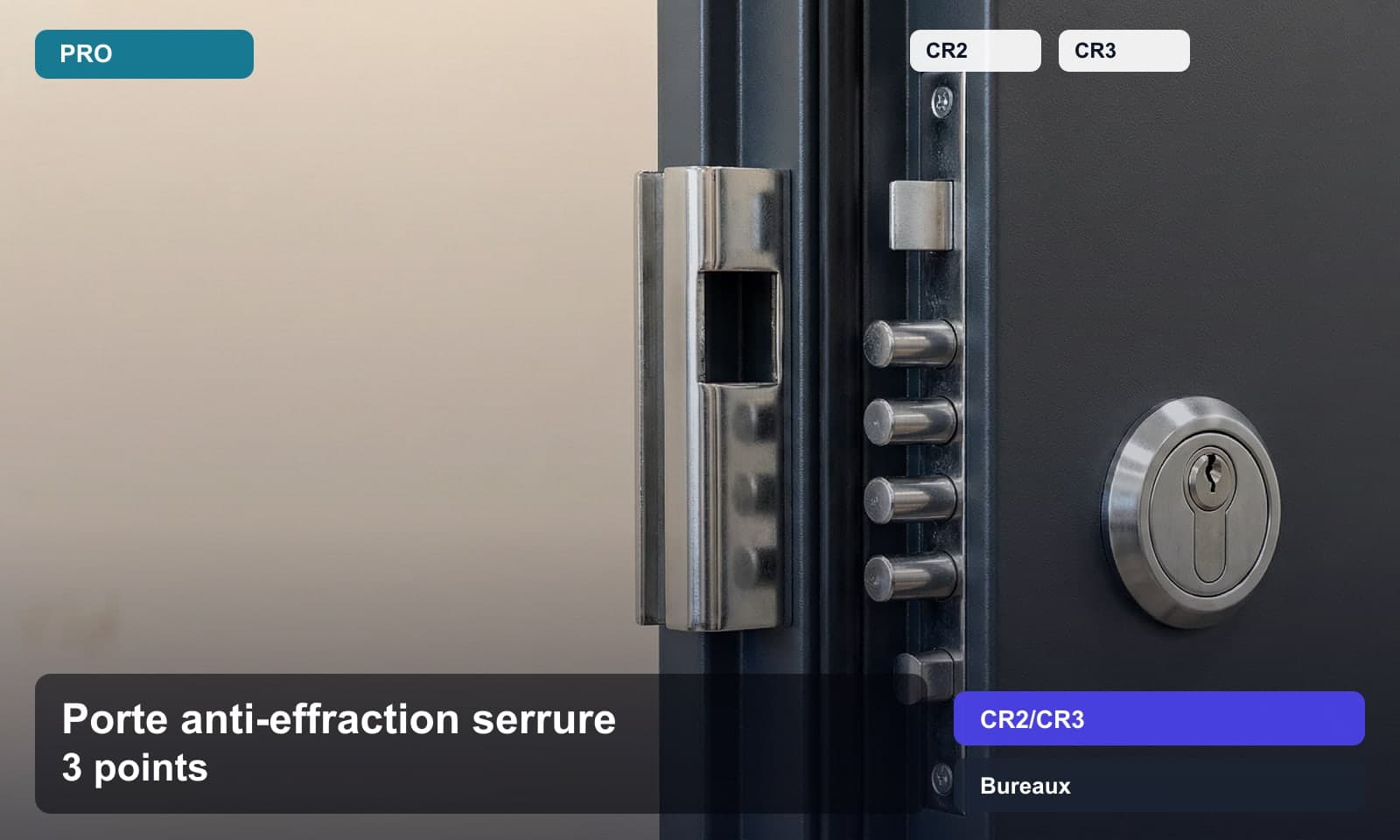 Photo porte anti-effraction serrure 3 points norme CR2/CR3 pour Bureaux
