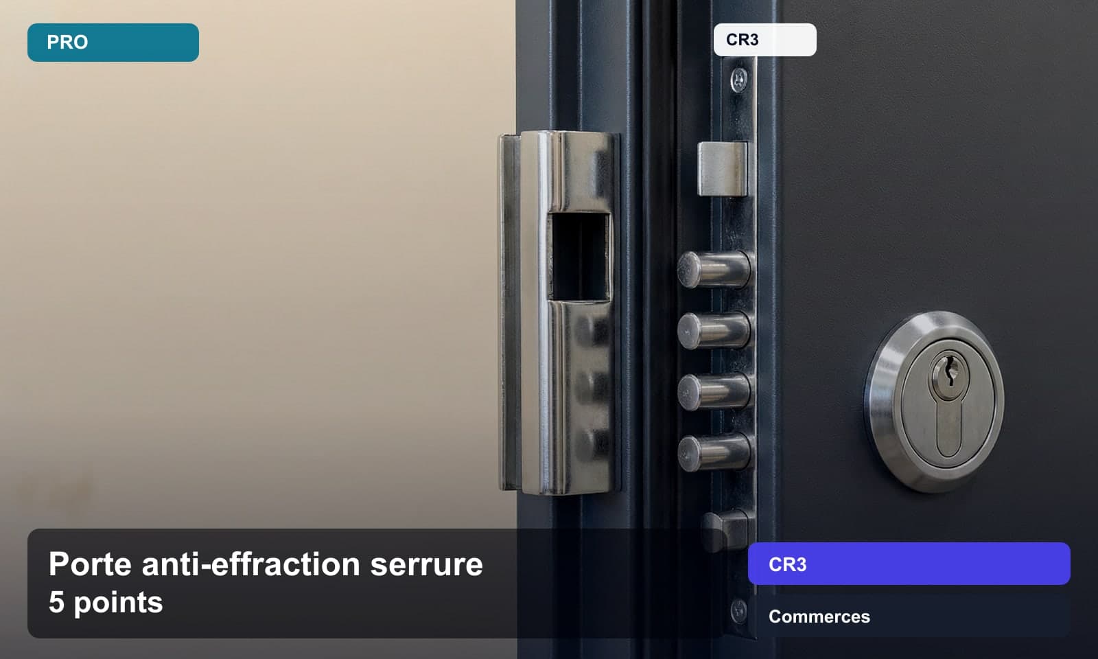 Photo porte anti-effraction serrure 5 points norme CR3 pour Commerces